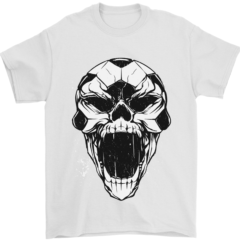 A Football Skull Soccer Footy Mens T-Shirt 100% Cotton White