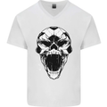 A Football Skull Soccer Footy Mens V-Neck Cotton T-Shirt White