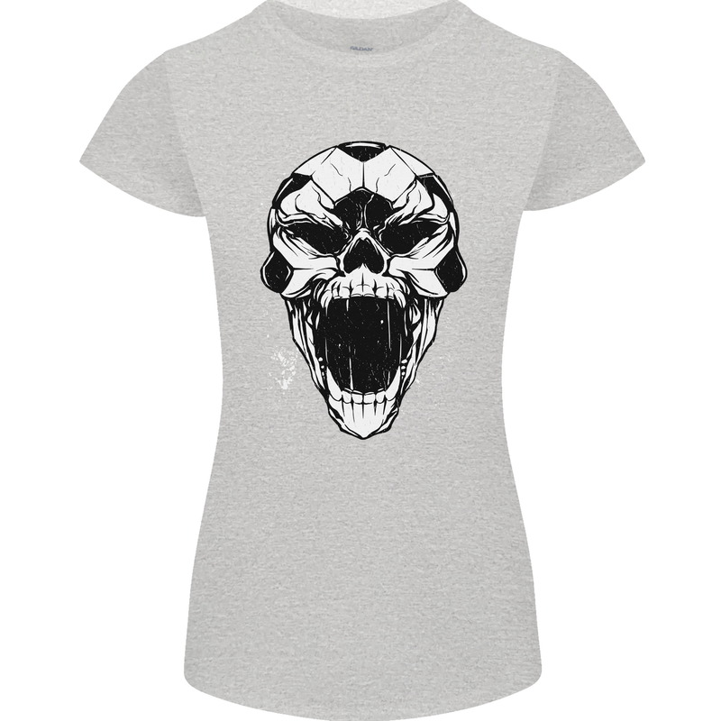 A Football Skull Soccer Footy Womens Petite Cut T-Shirt Sports Grey