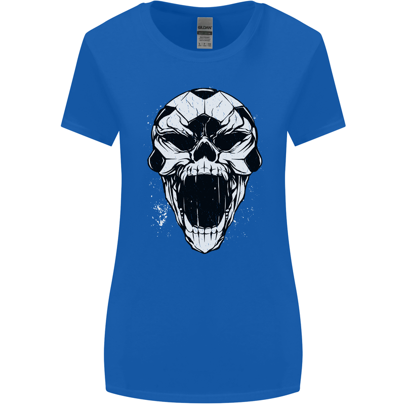 A Football Skull Soccer Footy Womens Wider Cut T-Shirt Royal Blue