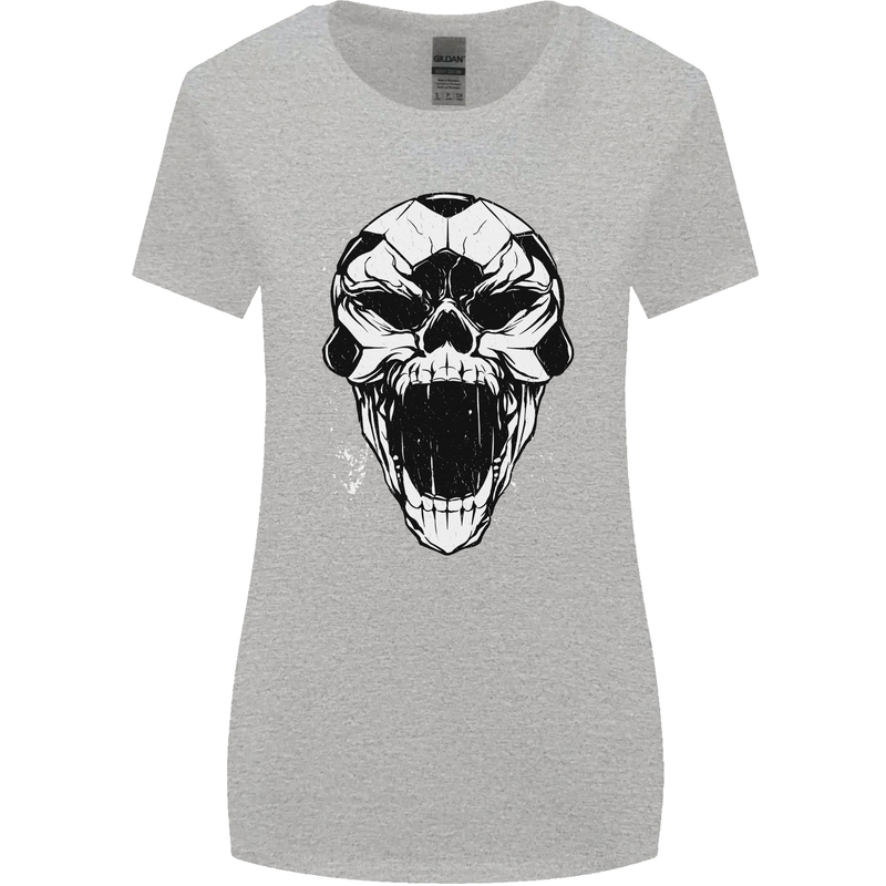 A Football Skull Soccer Footy Womens Wider Cut T-Shirt Sports Grey