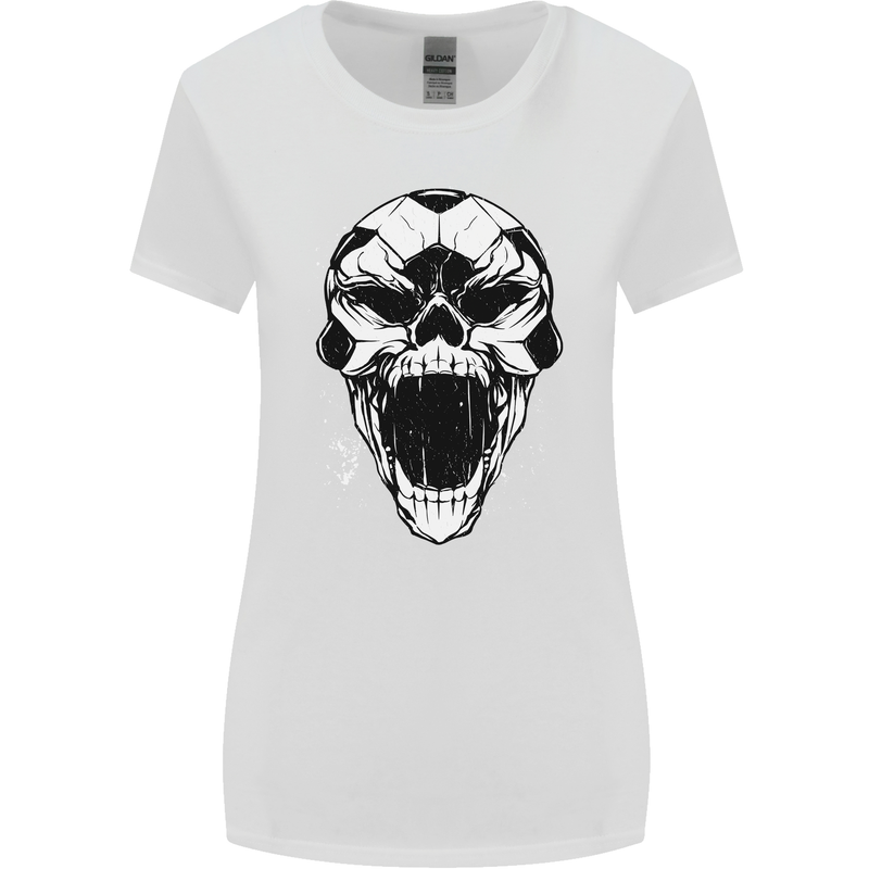 A Football Skull Soccer Footy Womens Wider Cut T-Shirt White