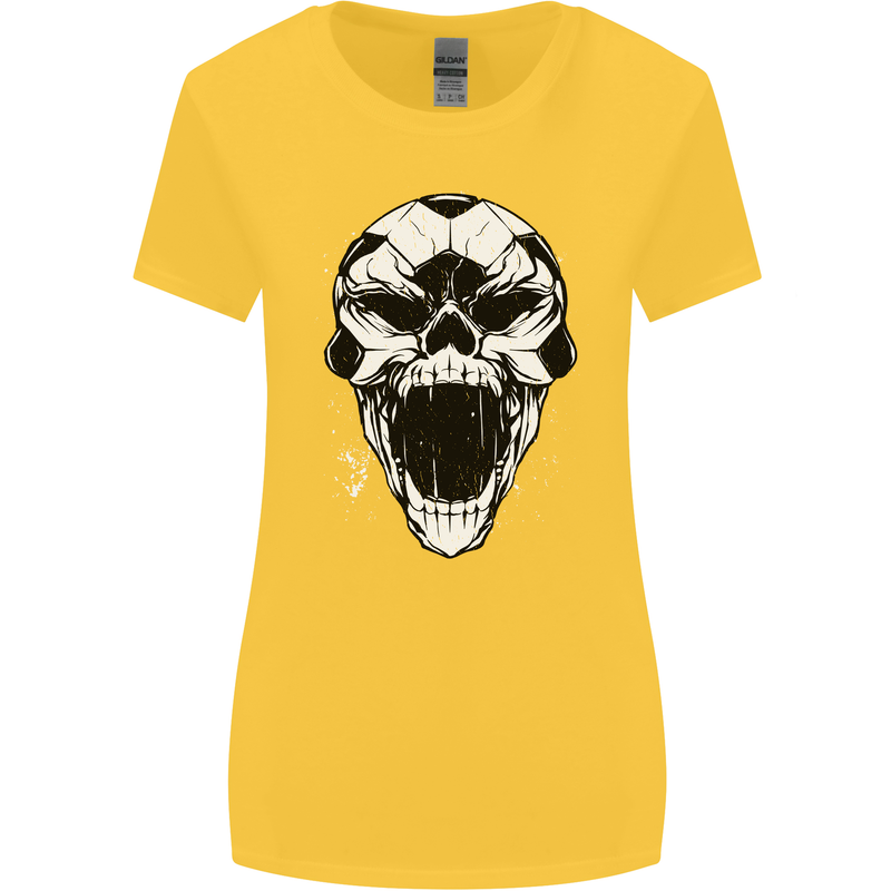 A Football Skull Soccer Footy Womens Wider Cut T-Shirt Yellow