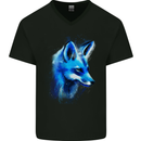 A Fox Watercolour Mens V-Neck Cotton T-Shirt Black
