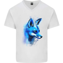 A Fox Watercolour Mens V-Neck Cotton T-Shirt White