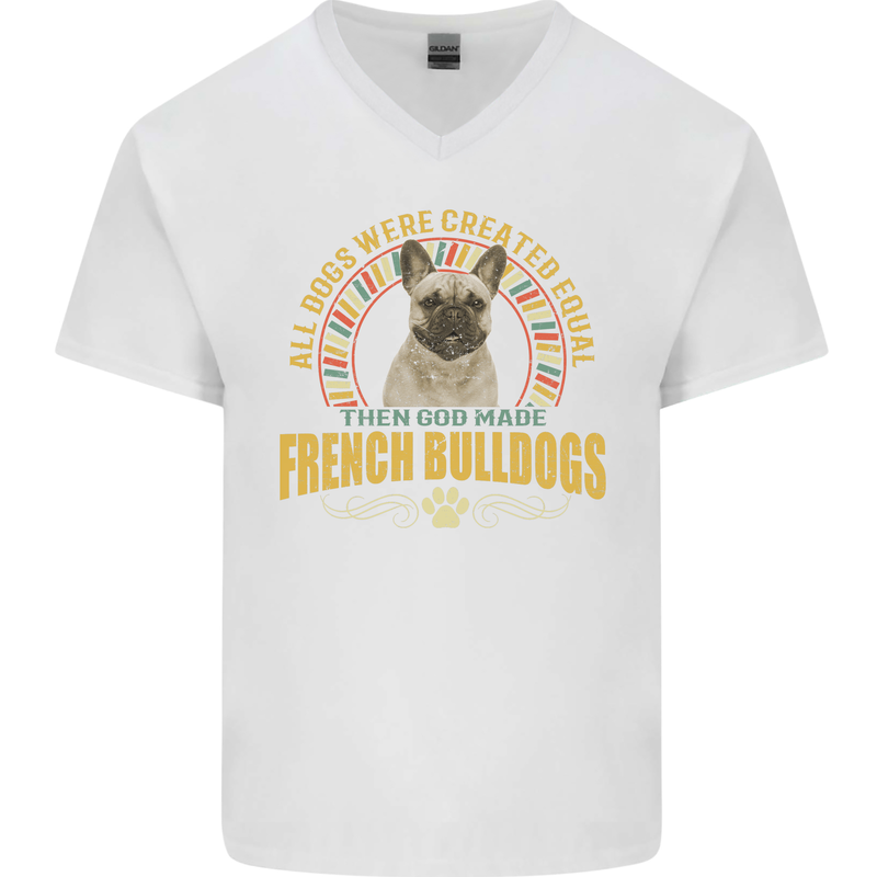 A French Bulldog Dog Mens V-Neck Cotton T-Shirt White