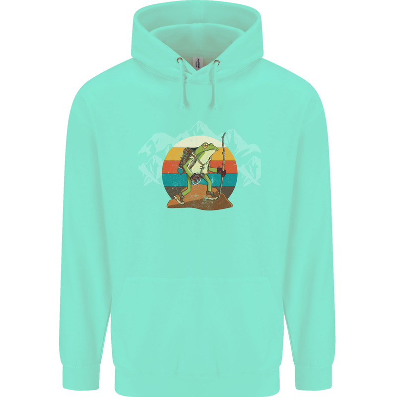 A Frog Hiking in the Mountains Trekking Childrens Kids Hoodie Peppermint