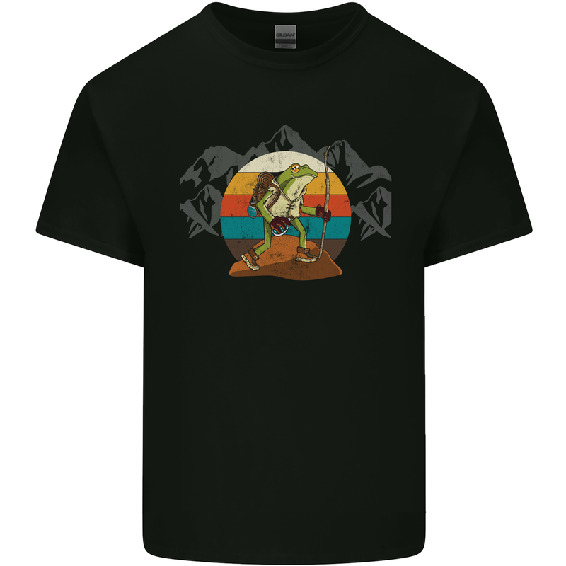 A Frog Hiking in the Mountains Trekking Kids T-Shirt Childrens Black