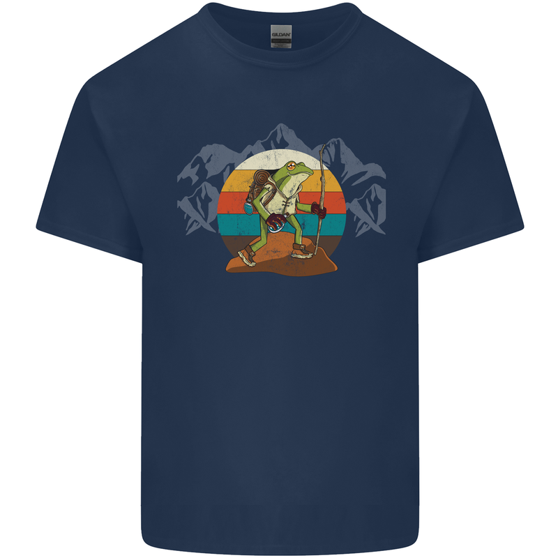 A Frog Hiking in the Mountains Trekking Kids T-Shirt Childrens Navy Blue