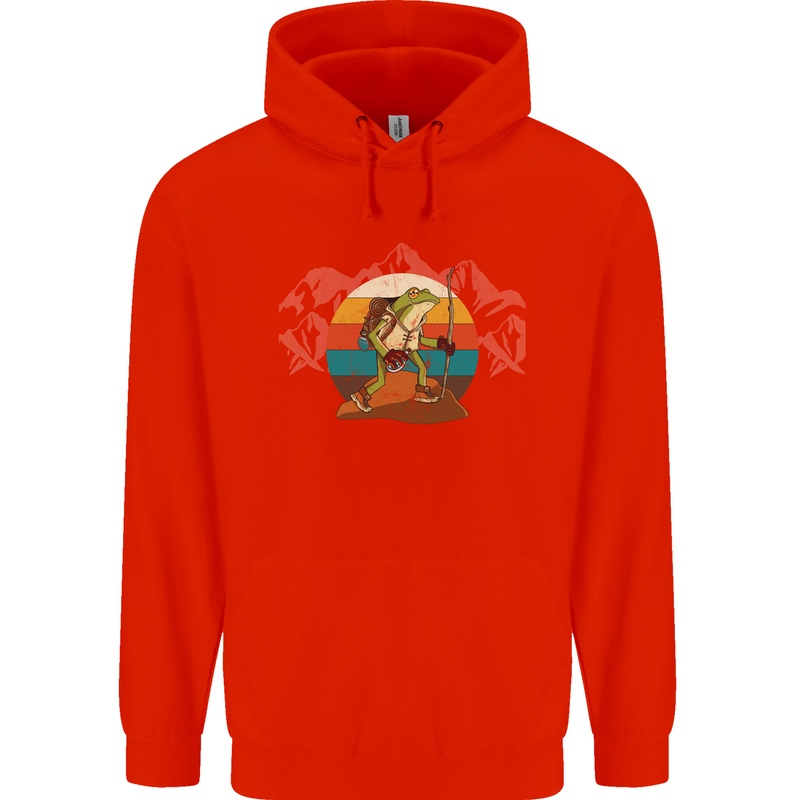 A Frog Hiking in the Mountains Trekking Mens 80% Cotton Hoodie Bright Red