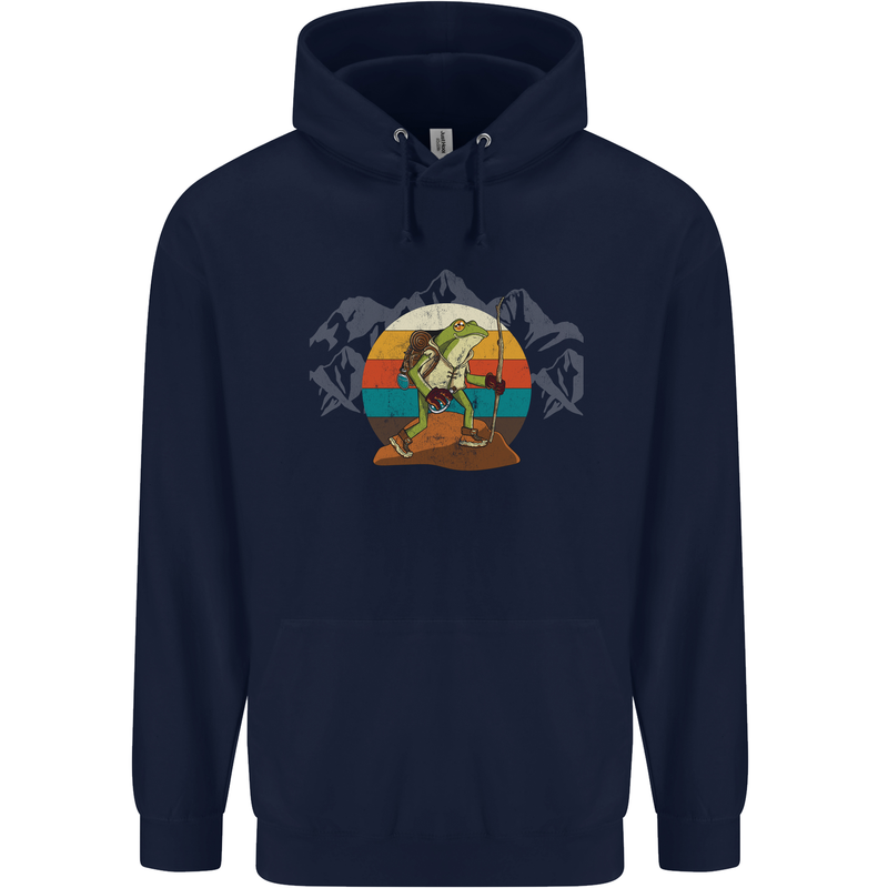 A Frog Hiking in the Mountains Trekking Mens 80% Cotton Hoodie Navy Blue