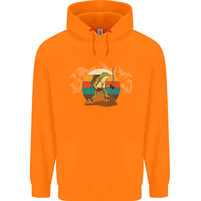 A Frog Hiking in the Mountains Trekking Mens 80% Cotton Hoodie Orange