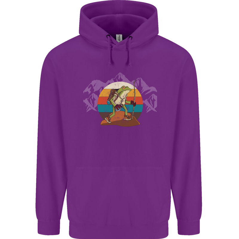 A Frog Hiking in the Mountains Trekking Mens 80% Cotton Hoodie Purple