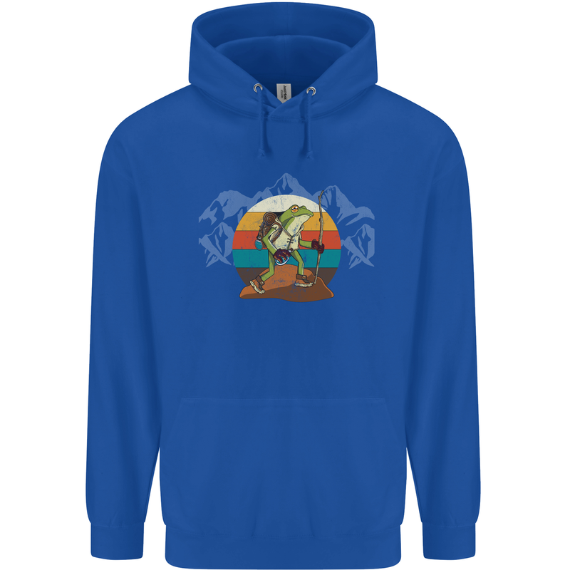 A Frog Hiking in the Mountains Trekking Mens 80% Cotton Hoodie Royal Blue