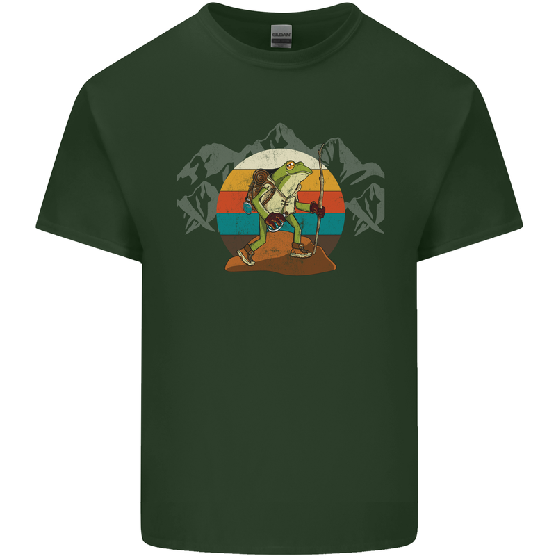 A Frog Hiking in the Mountains Trekking Mens Cotton T-Shirt Tee Top Forest Green