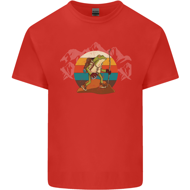 A Frog Hiking in the Mountains Trekking Mens Cotton T-Shirt Tee Top Red