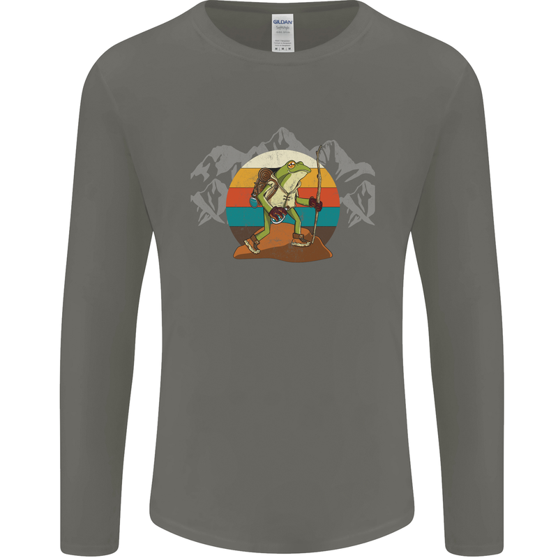 A Frog Hiking in the Mountains Trekking Mens Long Sleeve T-Shirt Charcoal