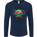 A Frog Hiking in the Mountains Trekking Mens Long Sleeve T-Shirt Navy Blue