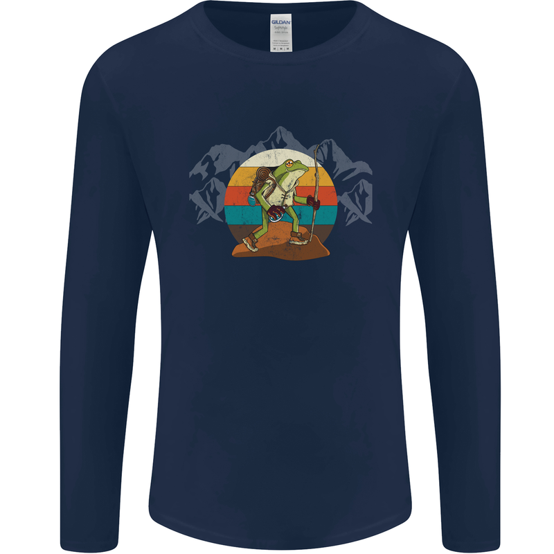 A Frog Hiking in the Mountains Trekking Mens Long Sleeve T-Shirt Navy Blue