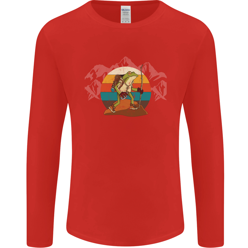 A Frog Hiking in the Mountains Trekking Mens Long Sleeve T-Shirt Red