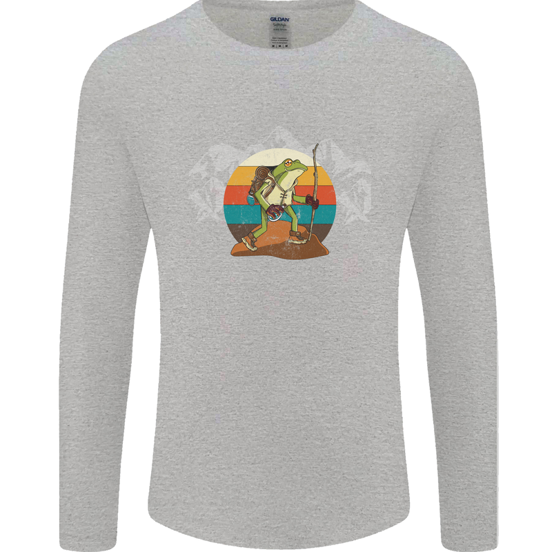 A Frog Hiking in the Mountains Trekking Mens Long Sleeve T-Shirt Sports Grey