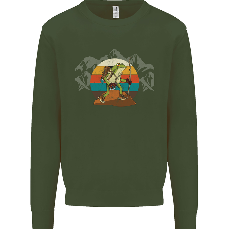 A Frog Hiking in the Mountains Trekking Mens Sweatshirt Jumper Forest Green