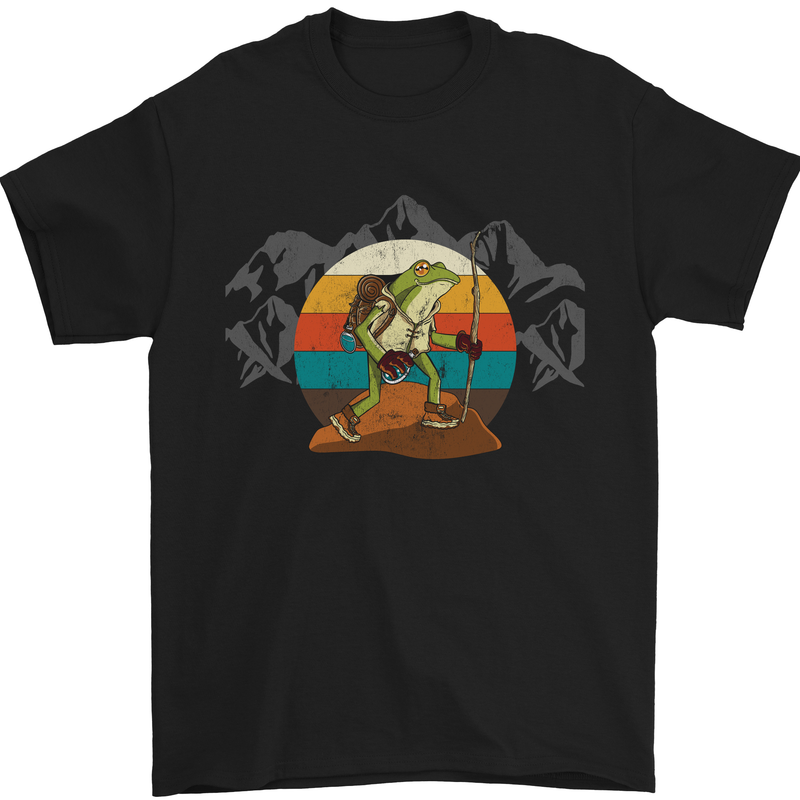 A Frog Hiking in the Mountains Trekking Mens T-Shirt Cotton Gildan Black