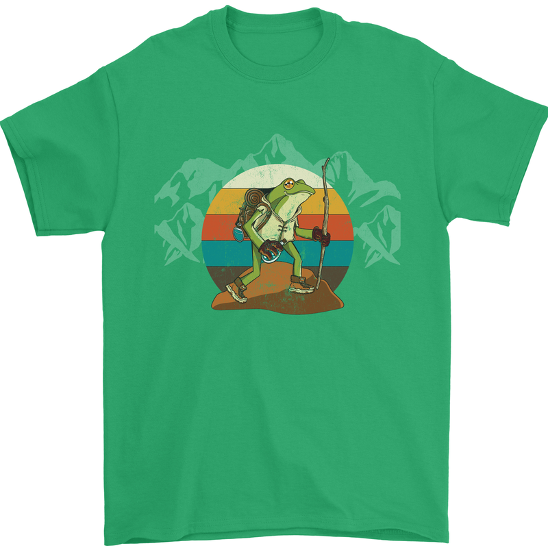 A Frog Hiking in the Mountains Trekking Mens T-Shirt Cotton Gildan Irish Green