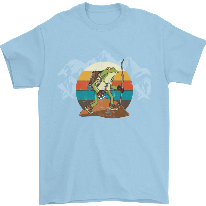 A Frog Hiking in the Mountains Trekking Mens T-Shirt Cotton Gildan Light Blue