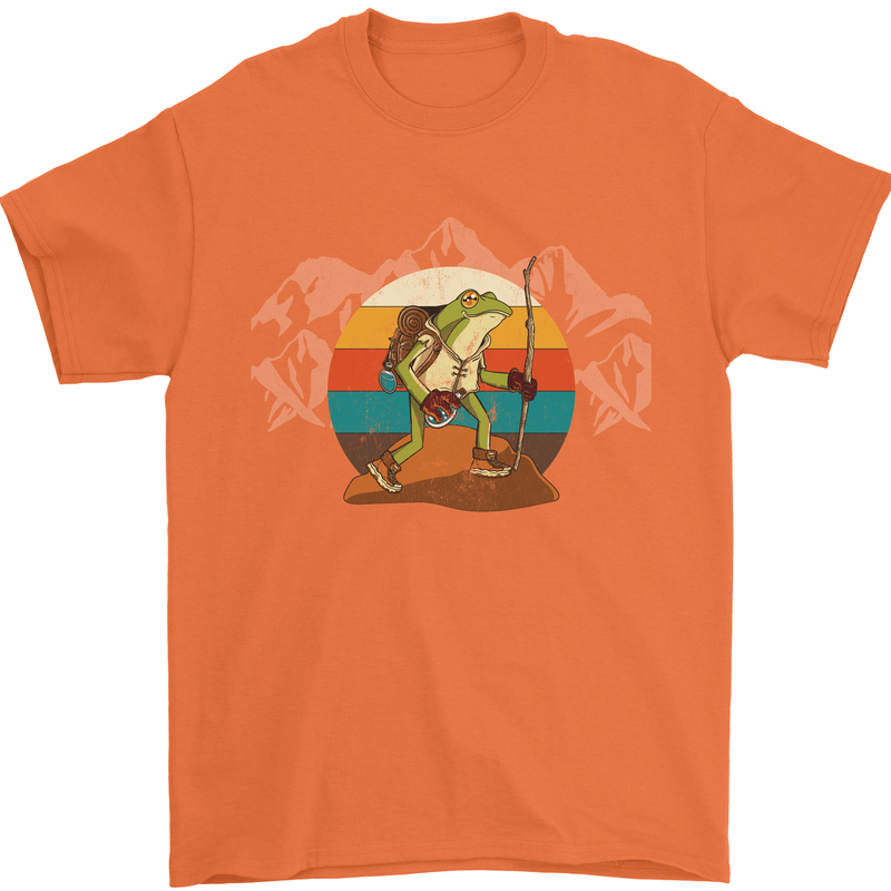 A Frog Hiking in the Mountains Trekking Mens T-Shirt Cotton Gildan Orange