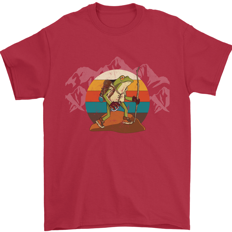 A Frog Hiking in the Mountains Trekking Mens T-Shirt Cotton Gildan Red