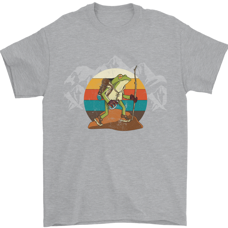 A Frog Hiking in the Mountains Trekking Mens T-Shirt Cotton Gildan Sports Grey
