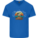 A Frog Hiking in the Mountains Trekking Mens V-Neck Cotton T-Shirt Royal Blue