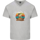 A Frog Hiking in the Mountains Trekking Mens V-Neck Cotton T-Shirt Sports Grey