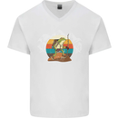 A Frog Hiking in the Mountains Trekking Mens V-Neck Cotton T-Shirt White