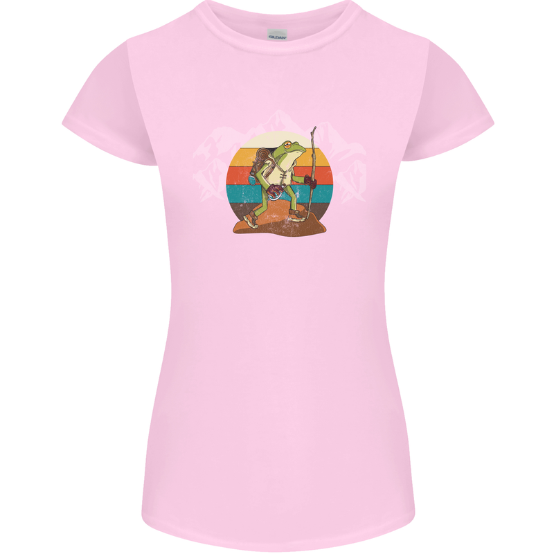 A Frog Hiking in the Mountains Trekking Womens Petite Cut T-Shirt Light Pink