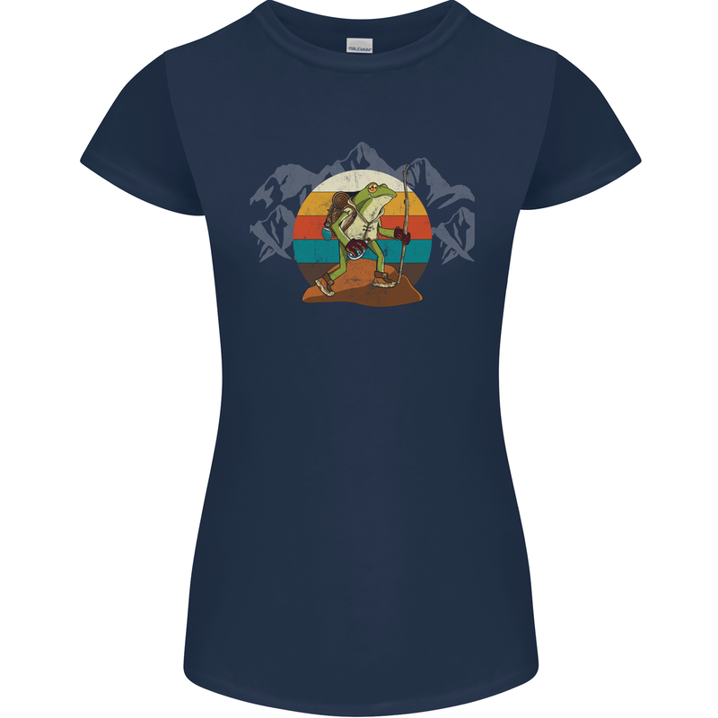 A Frog Hiking in the Mountains Trekking Womens Petite Cut T-Shirt Navy Blue