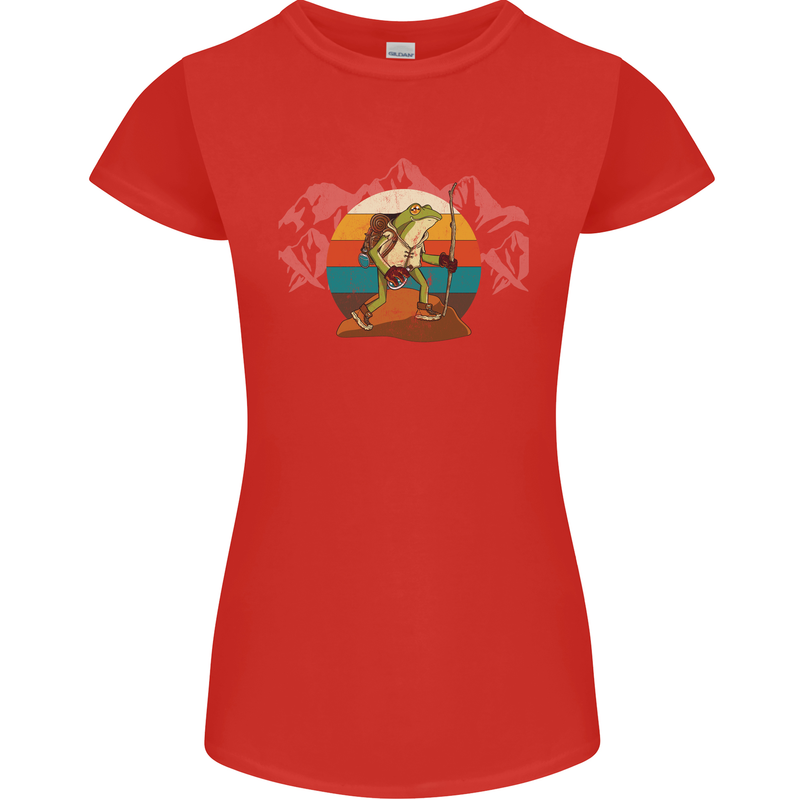 A Frog Hiking in the Mountains Trekking Womens Petite Cut T-Shirt Red