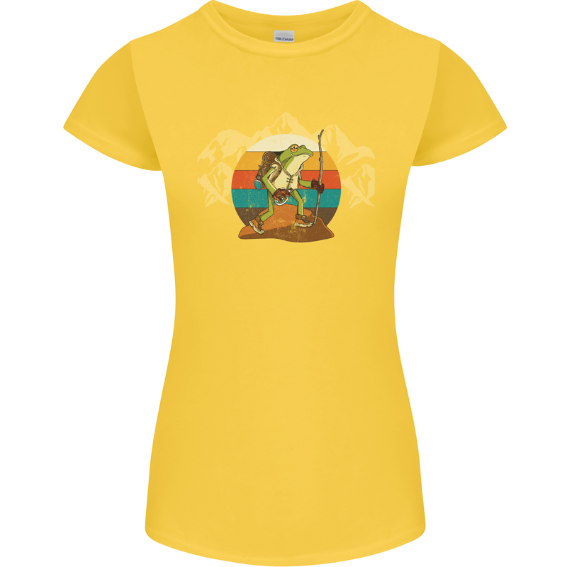 A Frog Hiking in the Mountains Trekking Womens Petite Cut T-Shirt Yellow