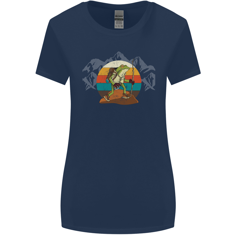 A Frog Hiking in the Mountains Trekking Womens Wider Cut T-Shirt Navy Blue