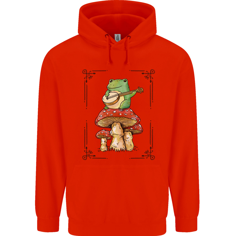 A Frog Playing the Guitar on a Toadstool Childrens Kids Hoodie Bright Red