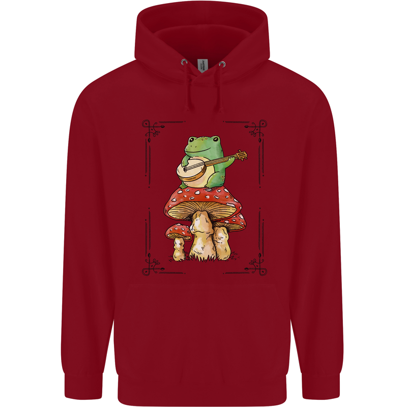 A Frog Playing the Guitar on a Toadstool Childrens Kids Hoodie Red