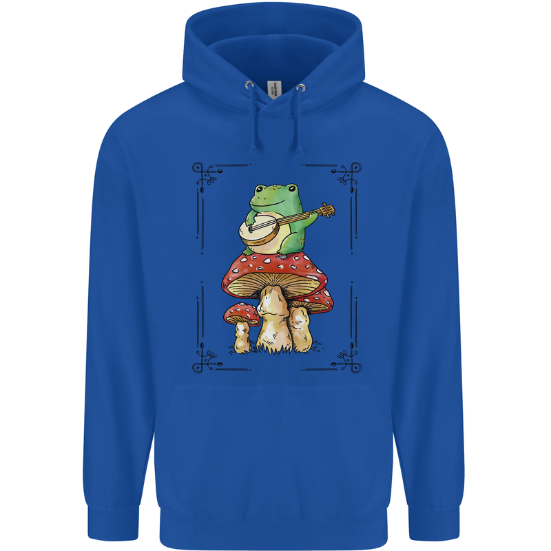 A Frog Playing the Guitar on a Toadstool Childrens Kids Hoodie Royal Blue