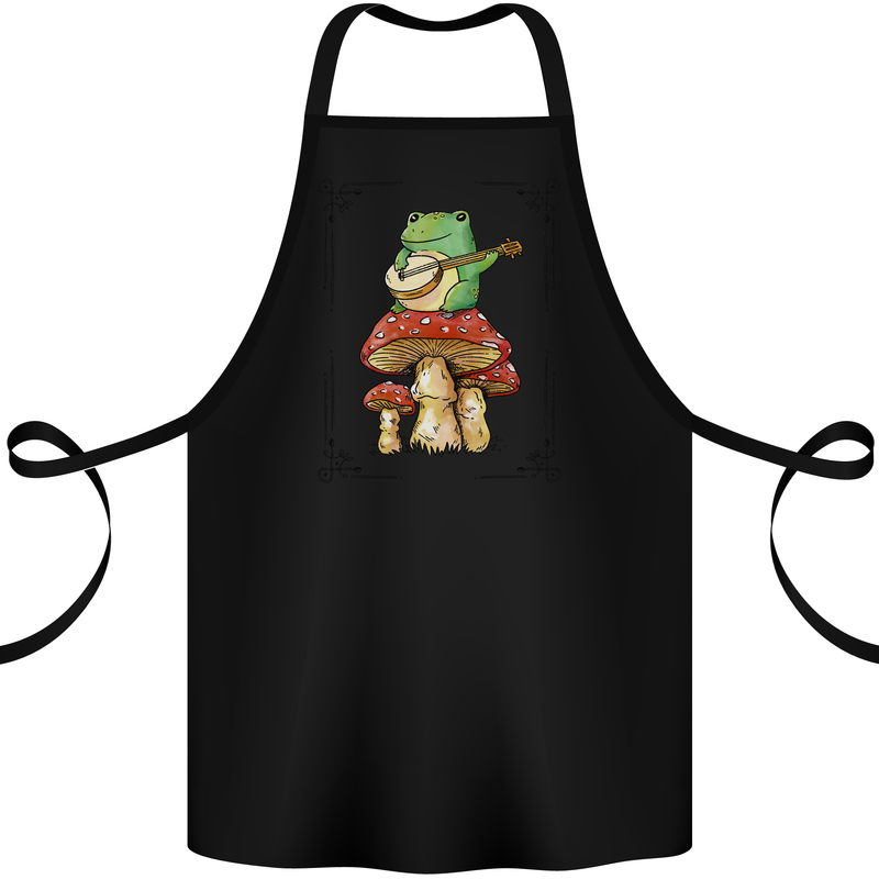 A Frog Playing the Guitar on a Toadstool Cotton Apron 100% Organic Black