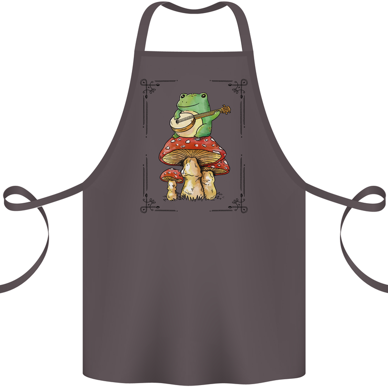 A Frog Playing the Guitar on a Toadstool Cotton Apron 100% Organic Dark Grey