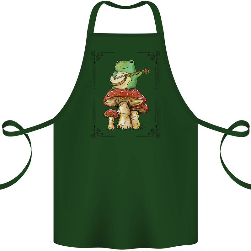 A Frog Playing the Guitar on a Toadstool Cotton Apron 100% Organic Forest Green