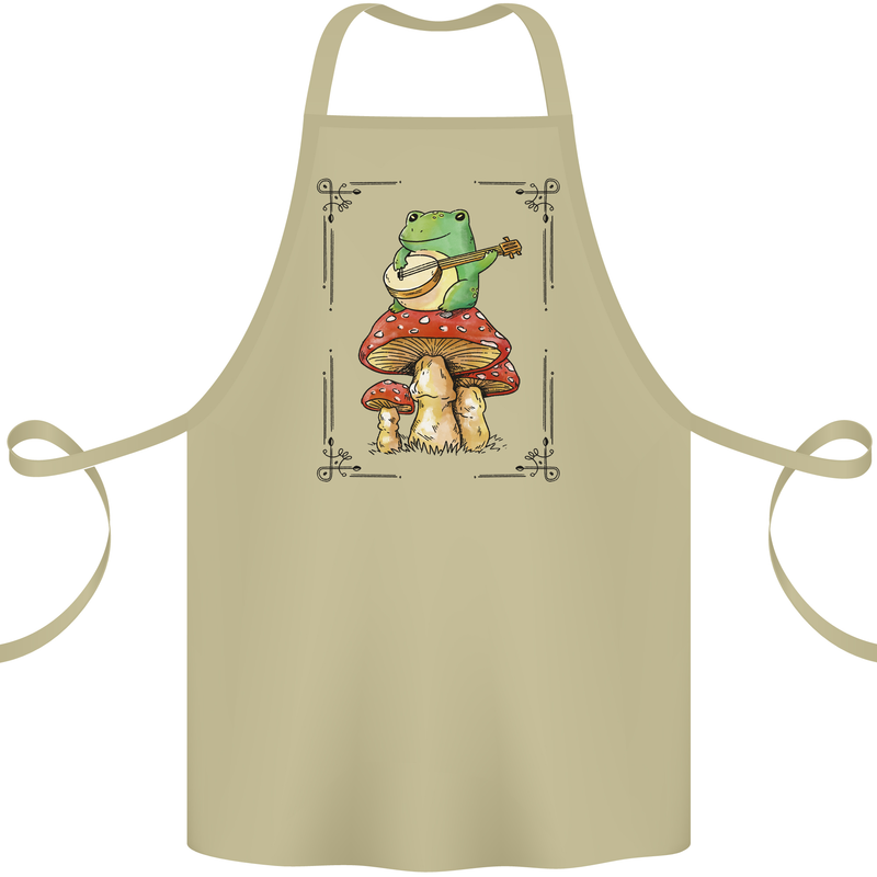 A Frog Playing the Guitar on a Toadstool Cotton Apron 100% Organic Khaki