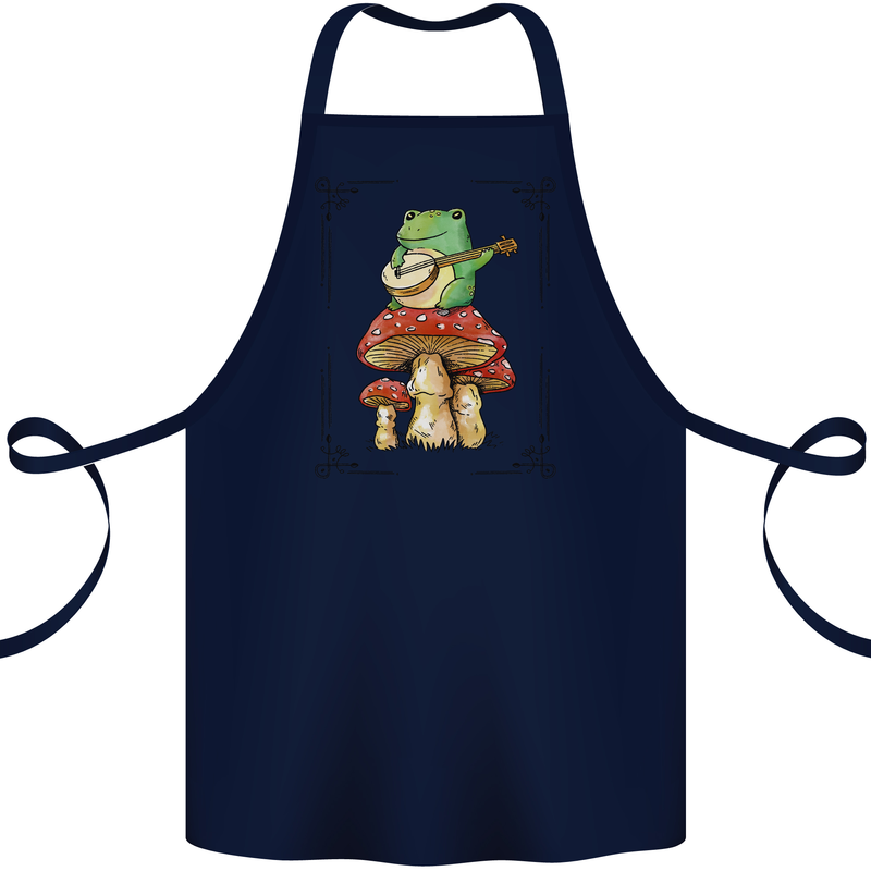 A Frog Playing the Guitar on a Toadstool Cotton Apron 100% Organic Navy Blue