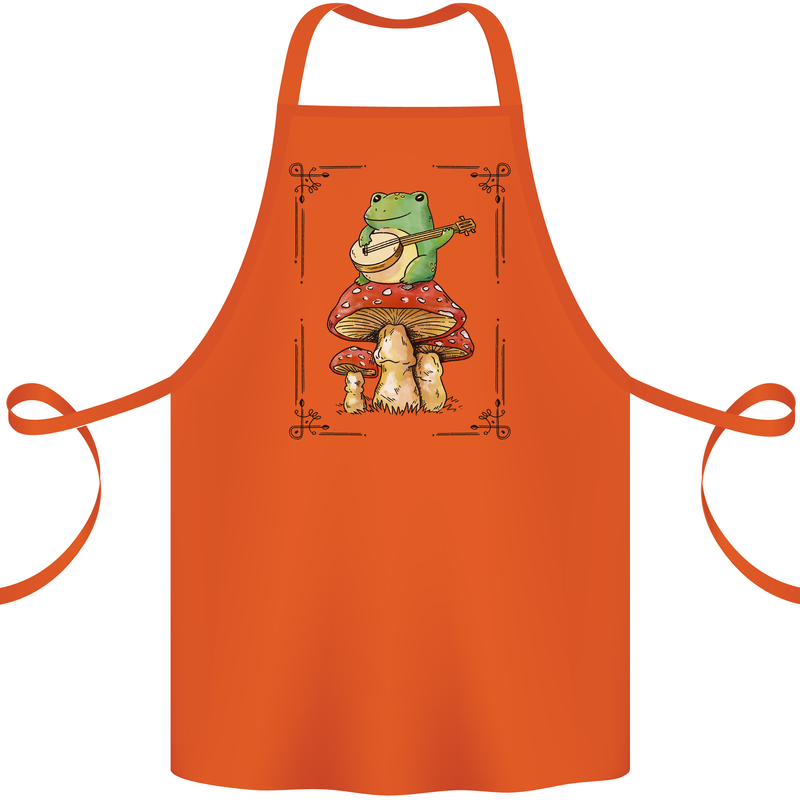 A Frog Playing the Guitar on a Toadstool Cotton Apron 100% Organic Orange