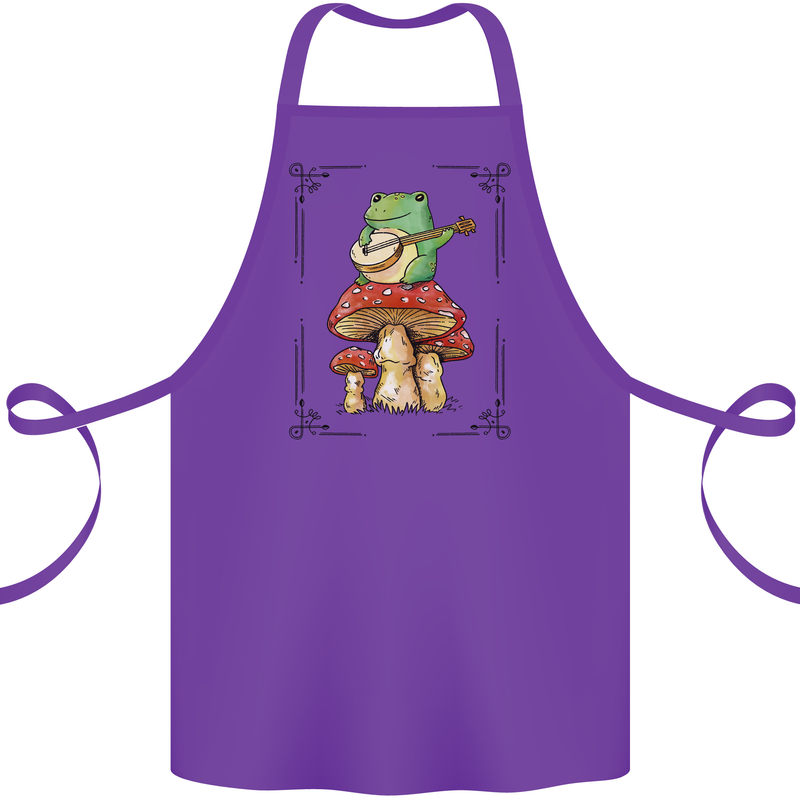 A Frog Playing the Guitar on a Toadstool Cotton Apron 100% Organic Purple